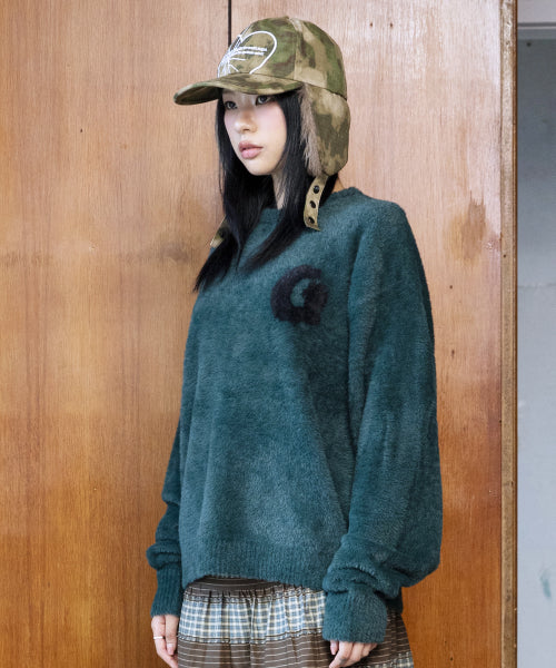 GNT066 Raffin Hair Ornament Pullover Knit (GREEN)