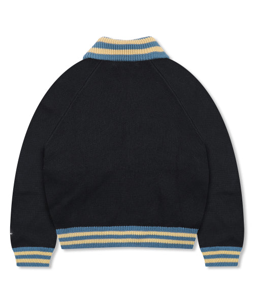 GNT072 Stripe Lip Pharaoh Knit Zip-Up (BLACK)