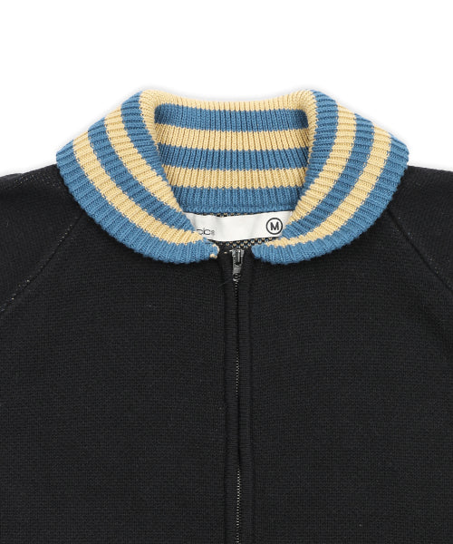 GNT072 Stripe Lip Pharaoh Knit Zip-Up (BLACK)