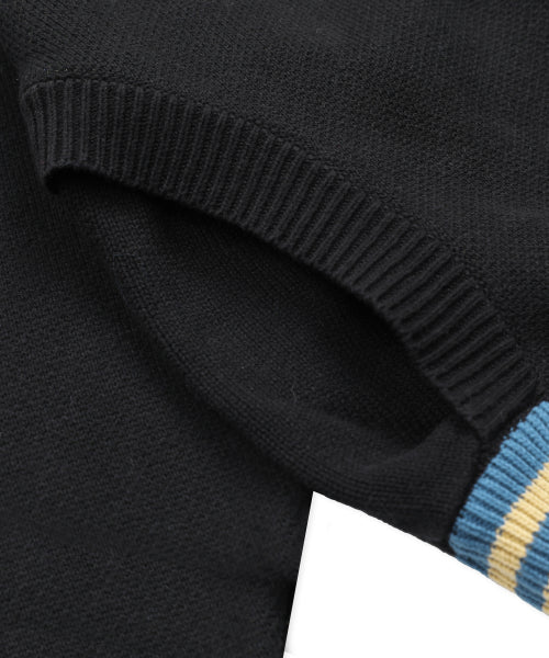 GNT072 Stripe Lip Pharaoh Knit Zip-Up (BLACK)