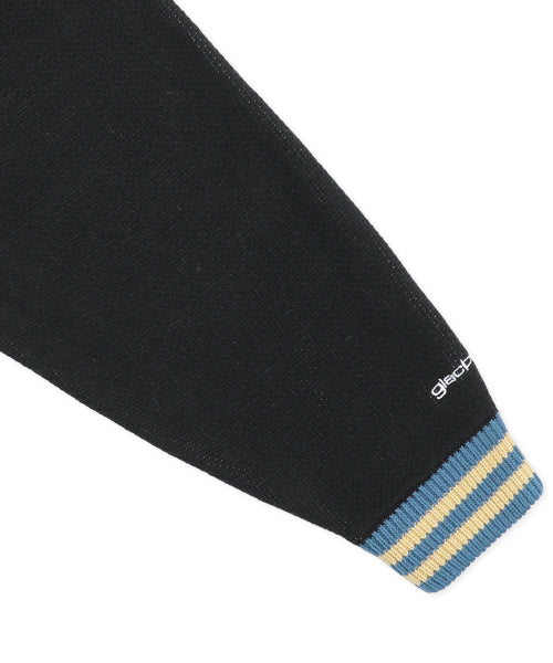 GNT072 Stripe Lip Pharaoh Knit Zip-Up (BLACK)