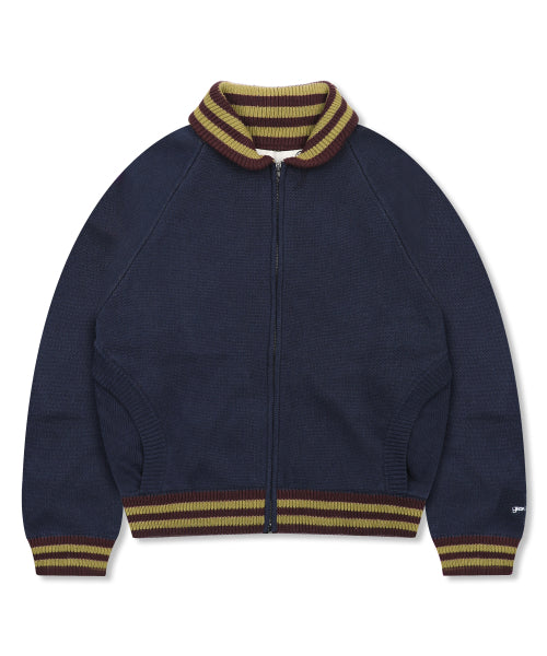GNT072 Stripe Lip Pharaoh Knit Zip Up (NAVY)