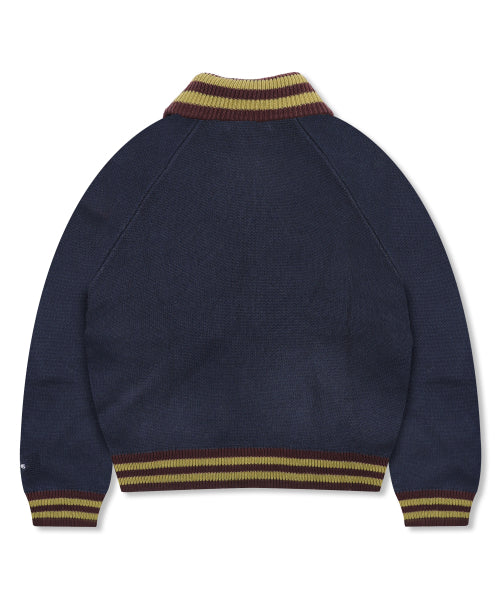 GNT072 Stripe Lip Pharaoh Knit Zip Up (NAVY)