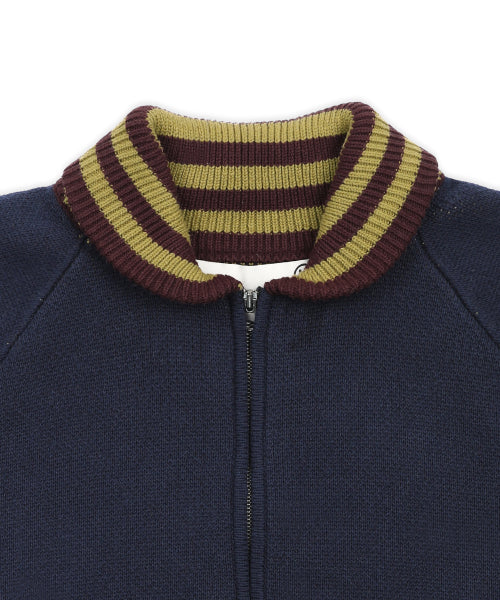 GNT072 Stripe Lip Pharaoh Knit Zip Up (NAVY)