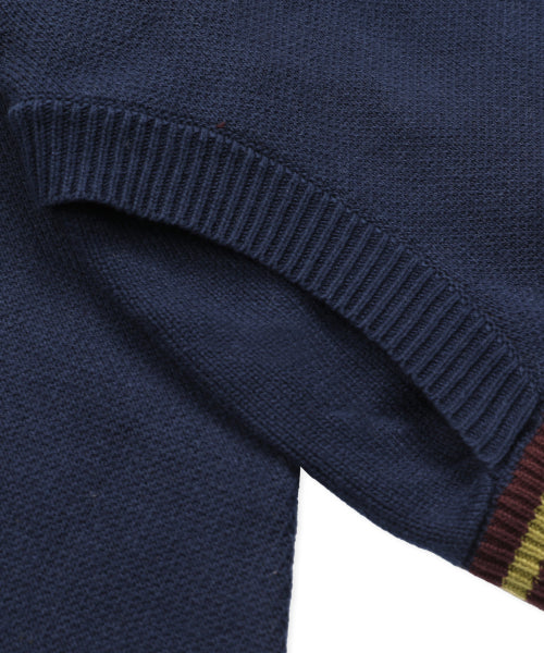 GNT072 Stripe Lip Pharaoh Knit Zip Up (NAVY)