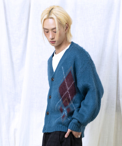 GNT075 Vintage Argyle Knit Cardigan (BLUE GREEN)