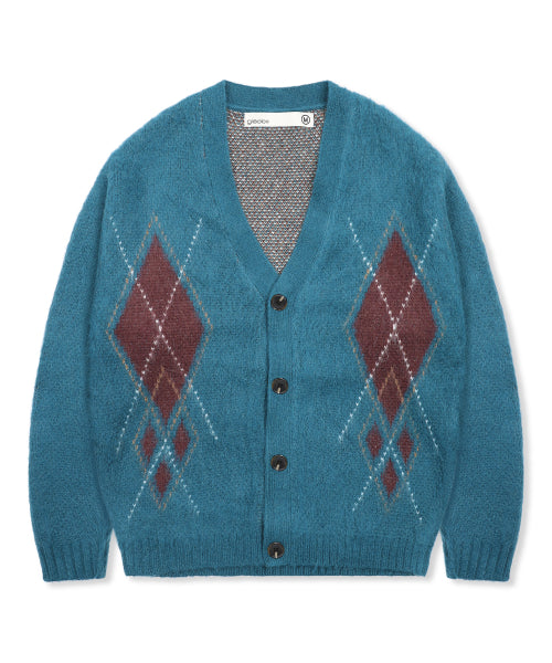 GNT075 Vintage Argyle Knit Cardigan (BLUE GREEN)
