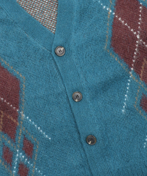 GNT075 Vintage Argyle Knit Cardigan (BLUE GREEN)