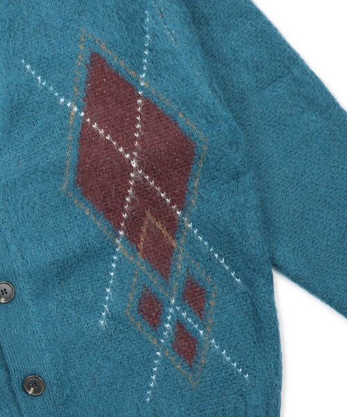 GNT075 Vintage Argyle Knit Cardigan (BLUE GREEN)