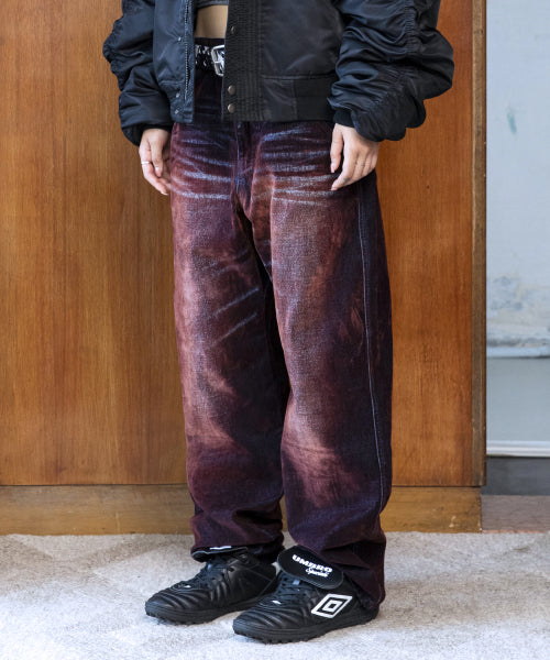 GP174 Rusty Washed Wide Pants (BURGUNDY)