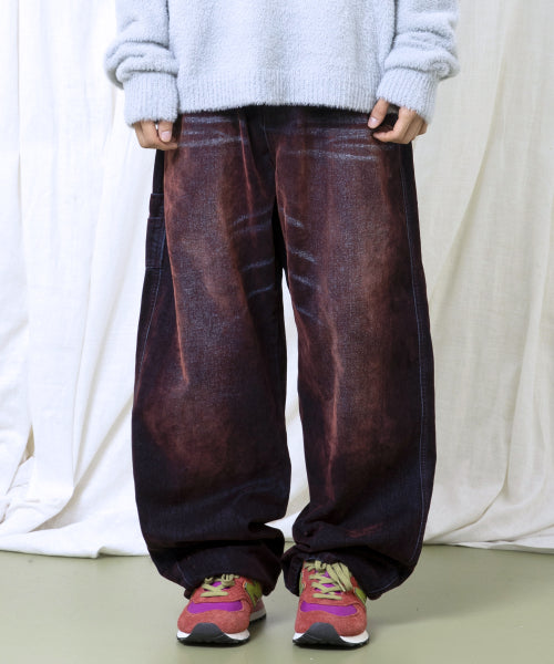 GP174 Rusty Washed Wide Pants (BURGUNDY)