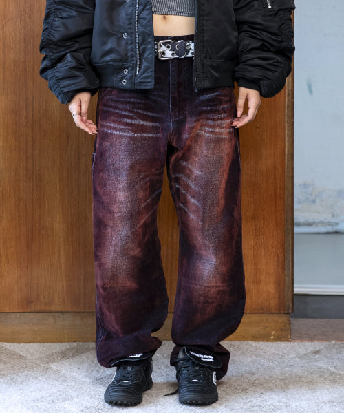 GP174 Rusty Washed Wide Pants (BURGUNDY)