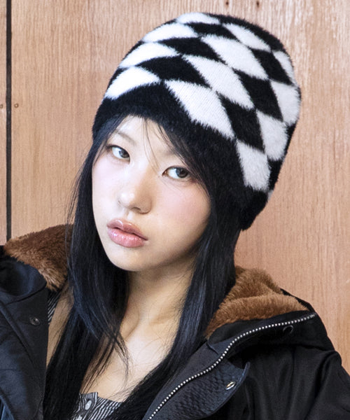 GC076 DIA Checker Hair Ornament Knitwear Vinny (BLACK)