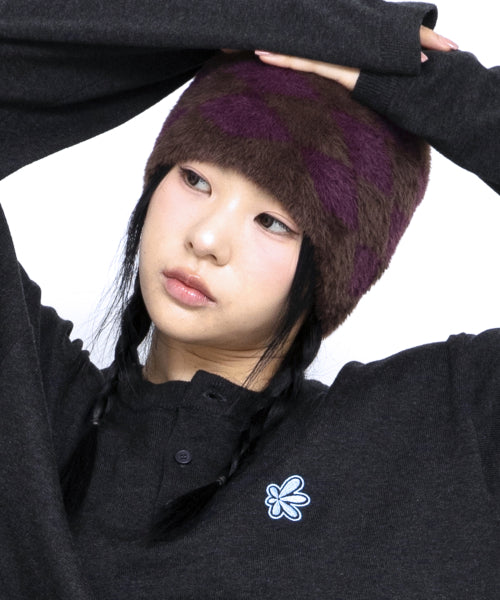 GC076 DIA Checker Hairdresser Knit Beanie (BROWN)