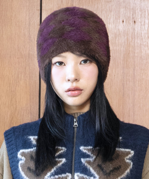 GC076 DIA Checker Hairdresser Knit Beanie (BROWN)