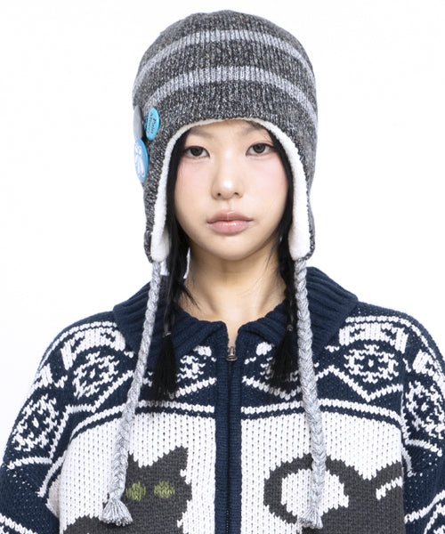 GC069 Stripe Earflap Vinny (CHARCOAL GRAY)