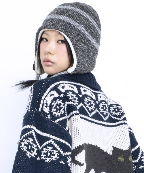 GC069 Stripe Earflap Vinny (CHARCOAL GRAY)