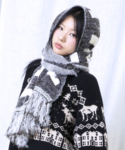 GAC030 Panatic Hair Ornament Jacquard muffler (BLACK)