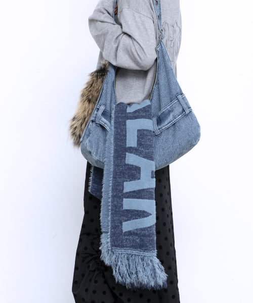 GAC030 Panatic Hair Ornament Jacquard muffler (NAVY)
