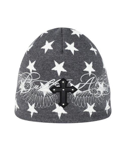BADDIE ANGEL CROSS BEANIE_CHARCOAL