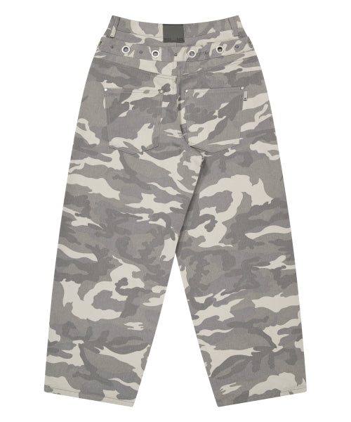 EYELET DOUBLE WAIST PANTS_GREY CAMO