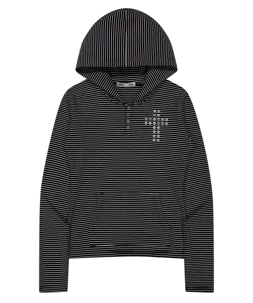 CROSS STRIPE HENLEY HOODIE_BLACK