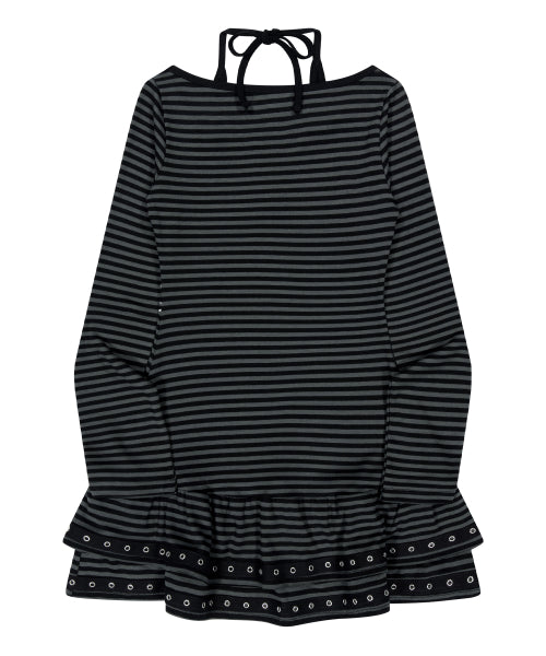 BADDIE ANGEL HALTERNECK DRESS_BLACK STRIPE