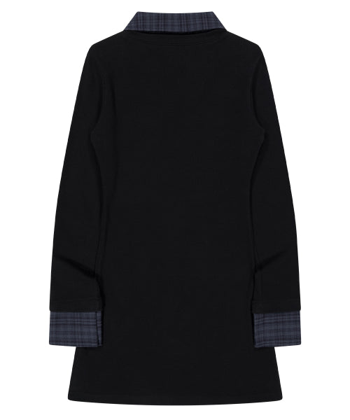 LAYERED CHECK SHIRT DRESS_BLACK
