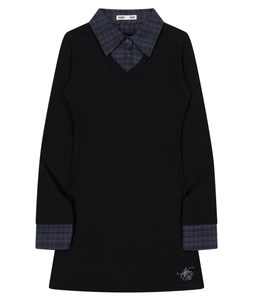 LAYERED CHECK SHIRT DRESS_BLACK
