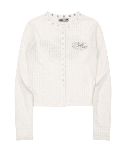 EYELET FLUFFY CARDIGANS_IVORY