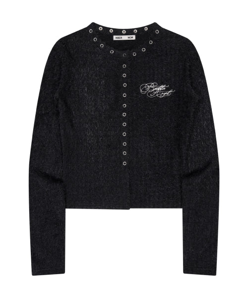 EYELET FLUFFY CARDIGANS_BLACK