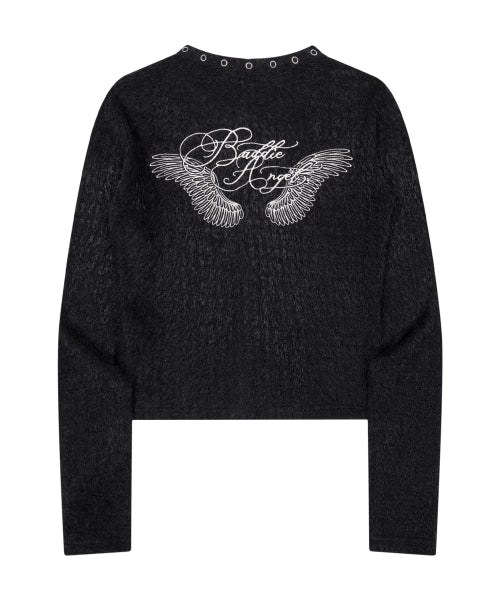 EYELET FLUFFY CARDIGANS_BLACK