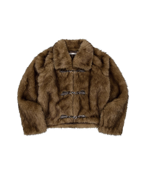 METAL TOGGLE FUR JACKET_BROWN