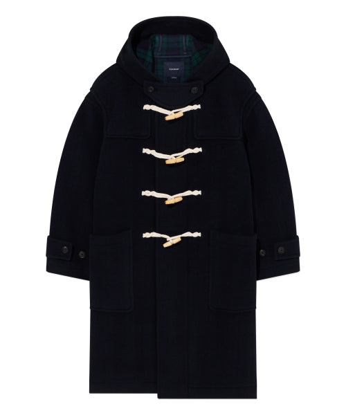 CHECKED HOODED DUFFLE COAT