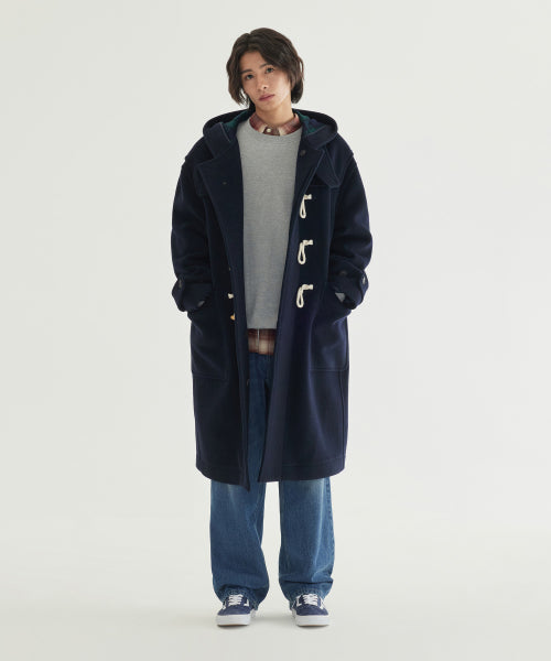 CHECKED HOODED DUFFLE COAT