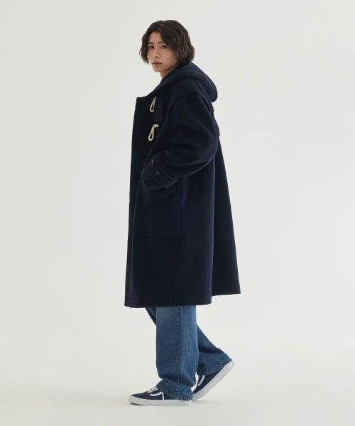 CHECKED HOODED DUFFLE COAT