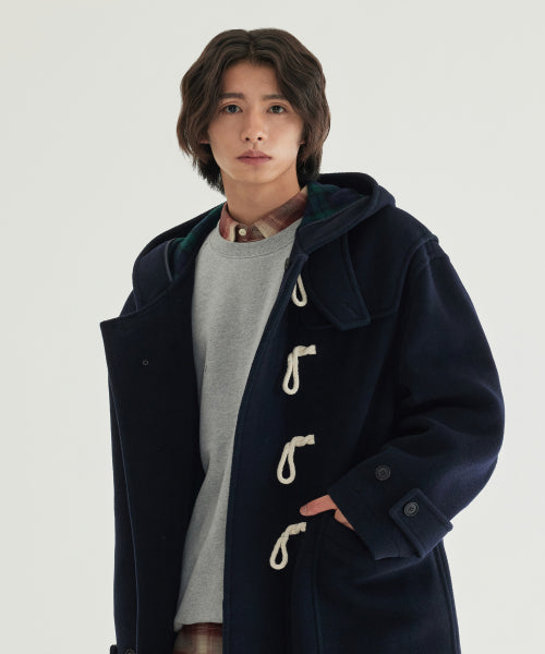 CHECKED HOODED DUFFLE COAT