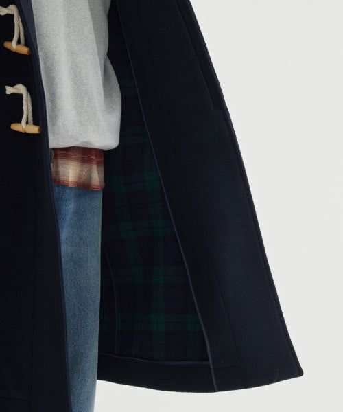 CHECKED HOODED DUFFLE COAT