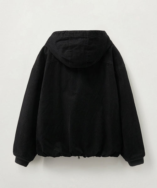 Velvet Denim Padded Hood Zip-up Black