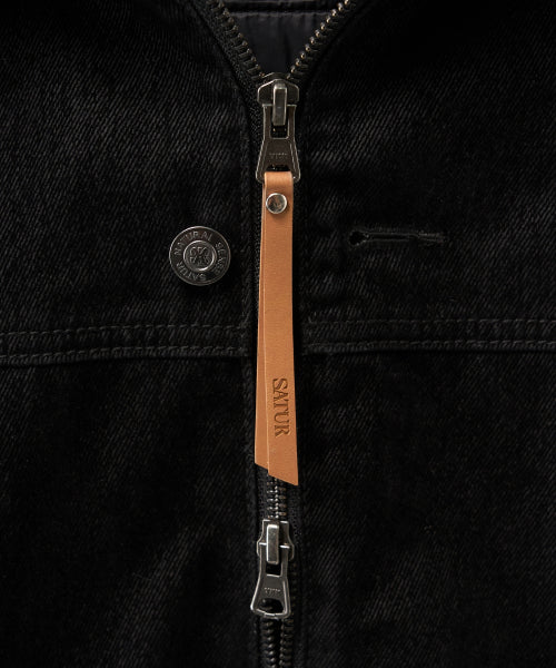 Velvet Denim Padded Hood Zip-up Black
