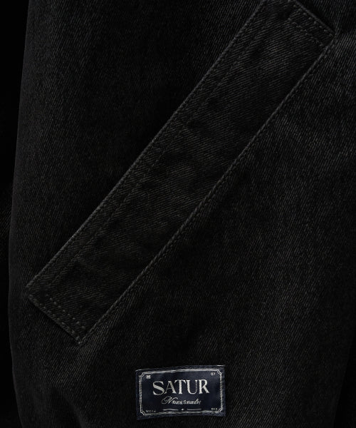 Velvet Denim Padded Hood Zip-up Black