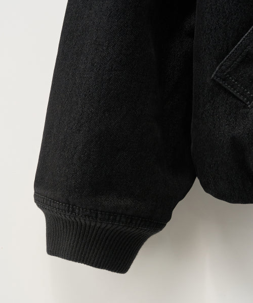 Velvet Denim Padded Hood Zip-up Black