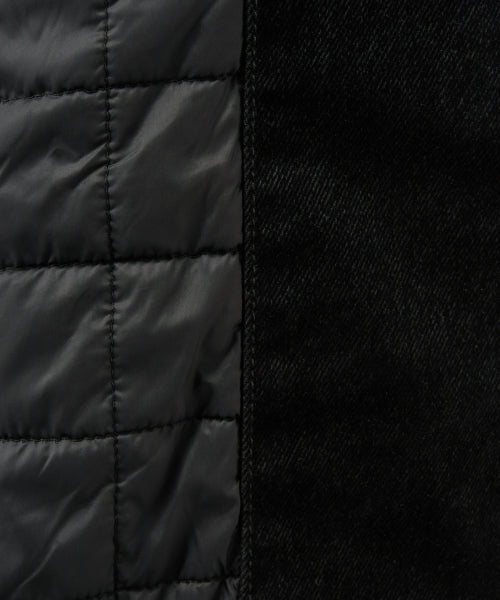 Velvet Denim Padded Hood Zip-up Black