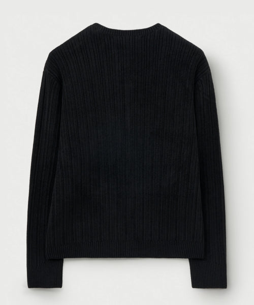 Fleece Crew Neck Cardigan Black