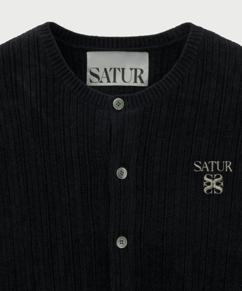 Fleece Crew Neck Cardigan Black