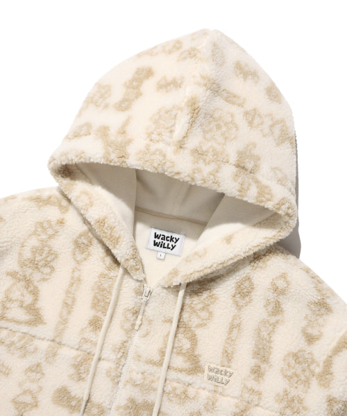 fleece pattern hooded jumper cream