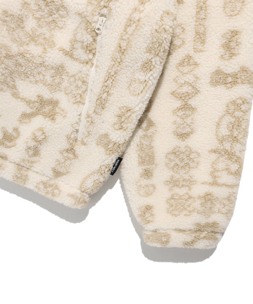 fleece pattern hooded jumper cream