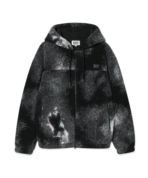 fleece-patterned hooded jumper black