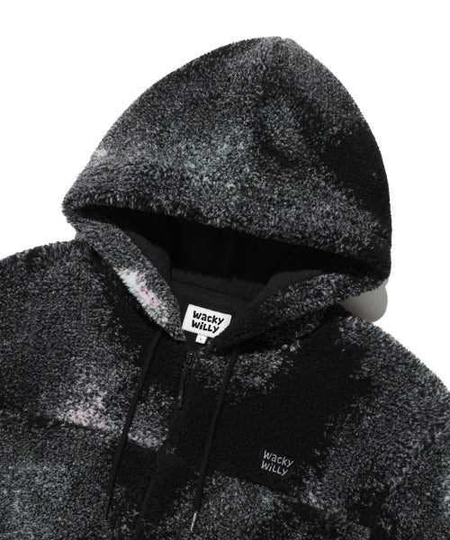 fleece-patterned hooded jumper black