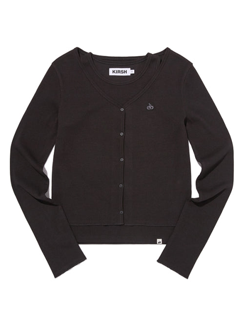 RIBBED SLEEVELESS CARDIGAN SET(BLACK)
